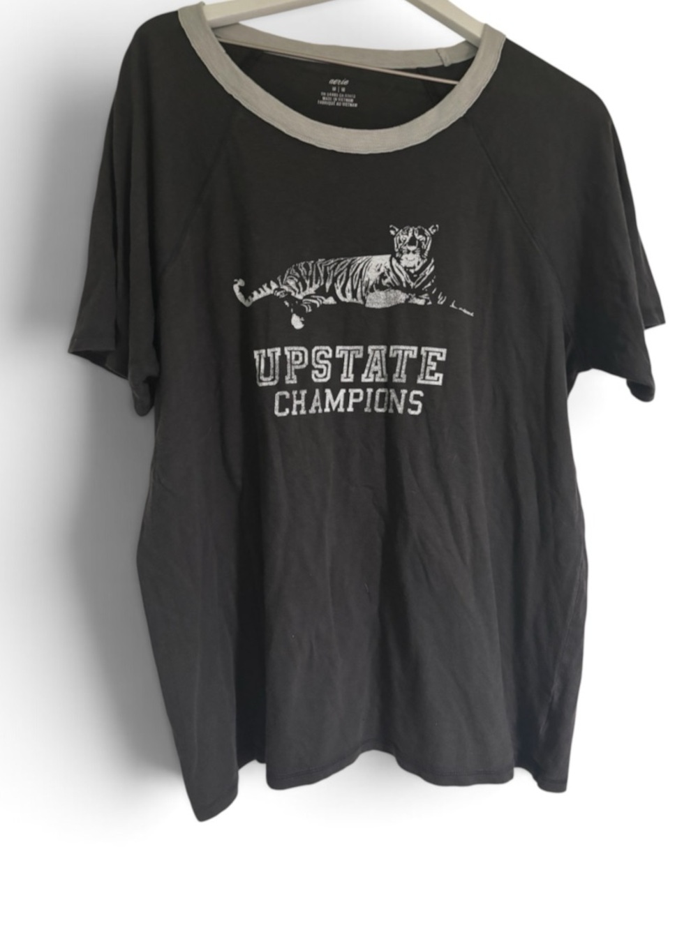 aerie Black Graphic 'Upstate Champions' Distressed Tee with Gray Trim - Picture 2 of 3